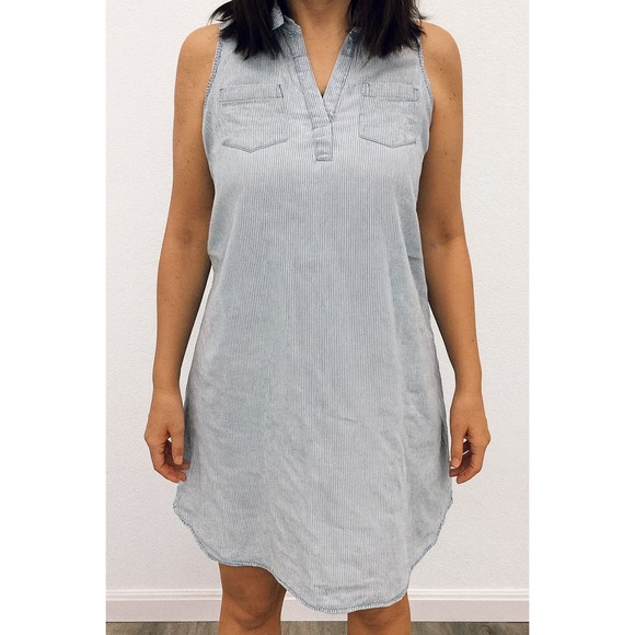 Tribal‎ Jeans Women's 3X Blue Striped Sleeveless V-Neck Mini Dress Chambray - Picture 1 of 6